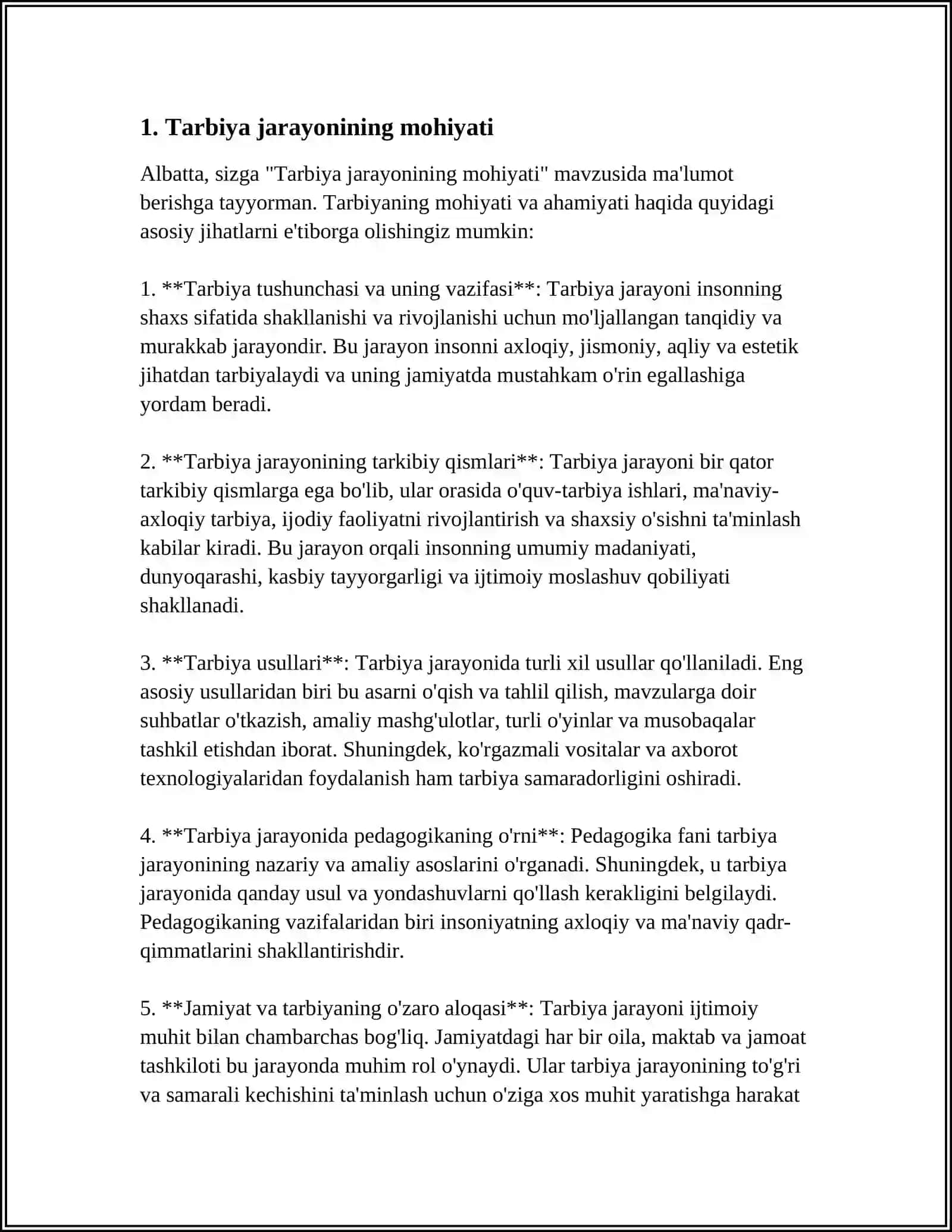 TARBIYA JARAYONINING MOHIYATI VA MAZMUNI. TARBIYANING MAQSAD VA VAZIFALARI 3