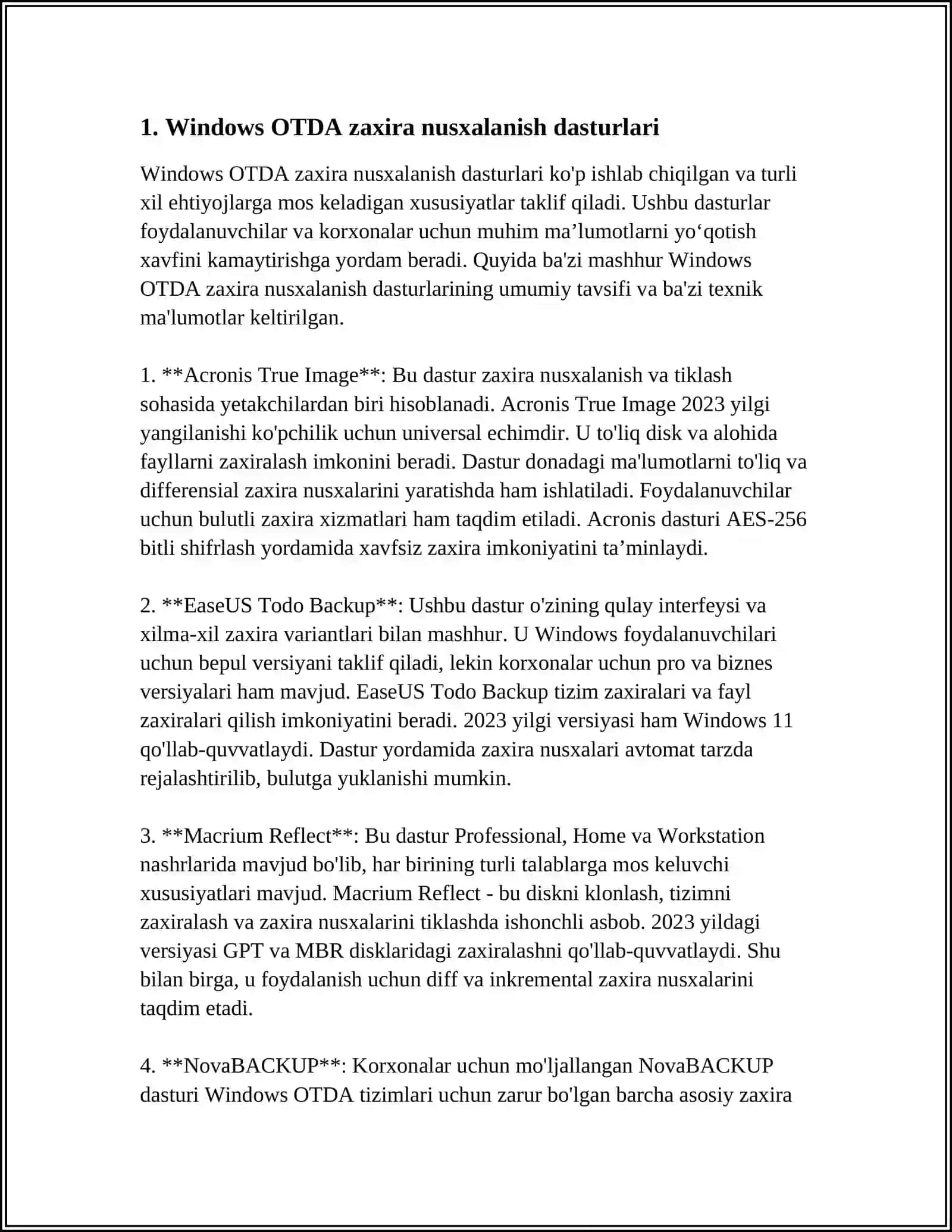 Windows OTDA Zaxira Nusxalanish (Backup and Restore) Amalga Oshirish 3