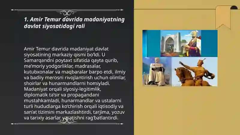 Amir Temur va temuriylar davrida madaniyat, ta'lim - tarbiya masalalari 3