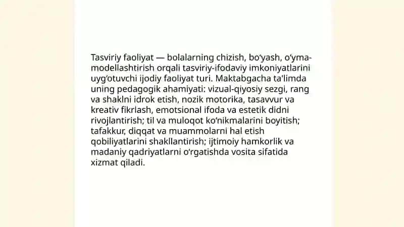 Maktabgacha yoshdagi bolalarni tasviriy faoliyatga oʻrgatishning nazariy asoslari 3
