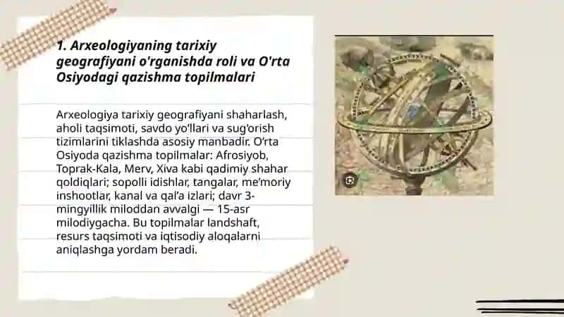 Tarixiy geografiyani o'rganishda yordamchi tarix fanlari. O'rta Osiyo olimlarining tarixiy geografik merosi 3