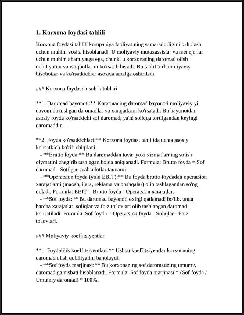 Korxona foydasi tahlili 3