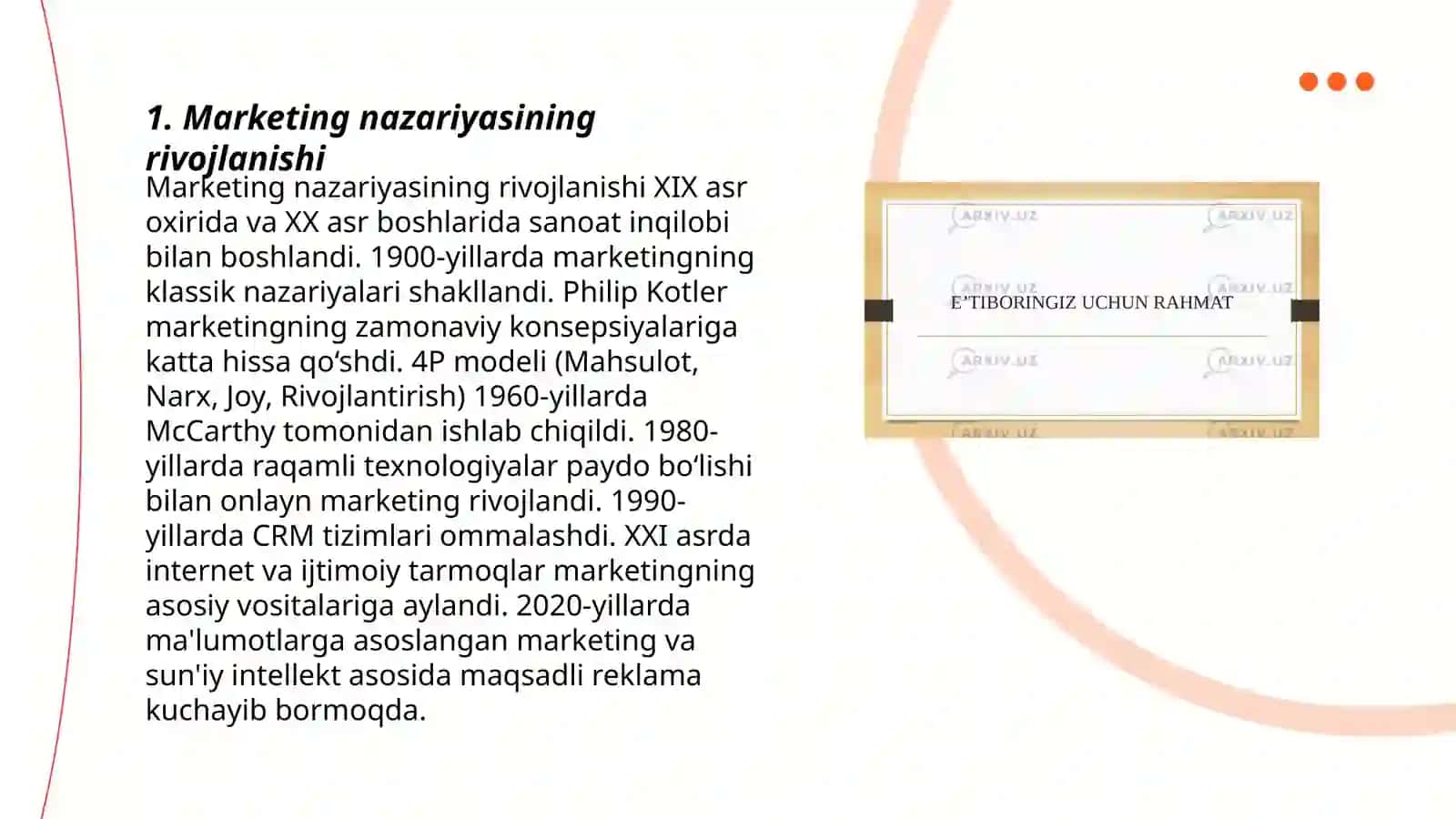 Marketing nazariyasi tushunchasi va uning evolyusiyasi 3