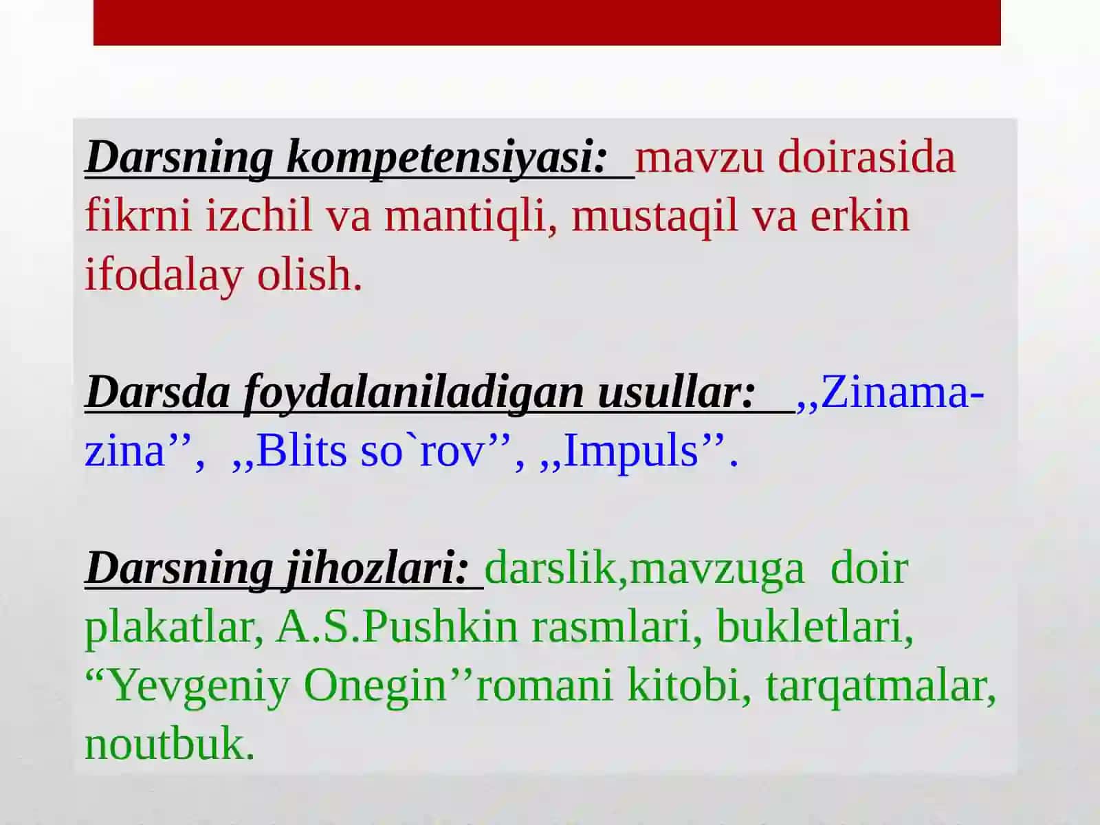 Pushkinning “Yevgeniy Onegin”asari matni ustida ishlash 3