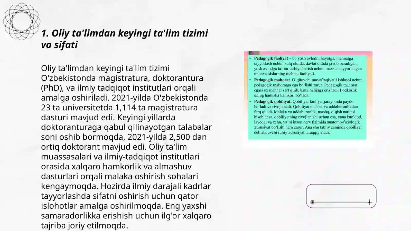 Oliy ta'limdan keyingi talim va ilmiy pedagogik kadrlarni tayyorlash 3