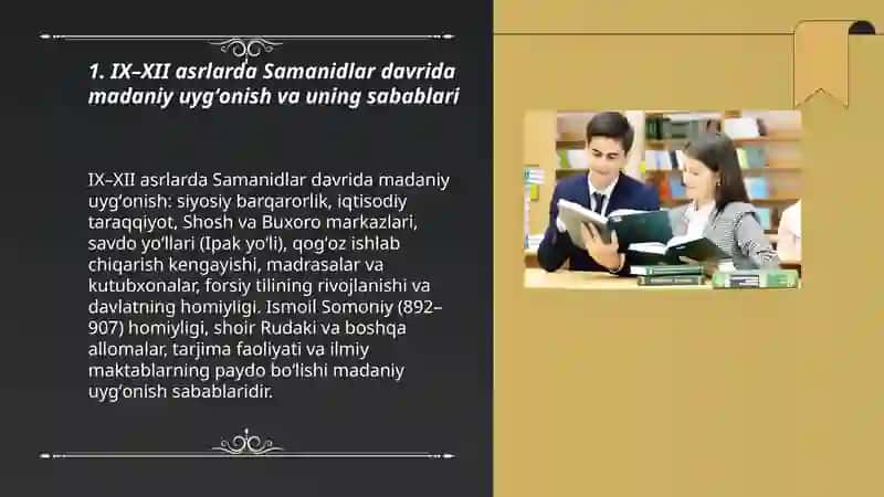 IX-XII asrlarda mamlakatimiz hududida ro‘y bergan madaniy uyg‘onish (Renessans) 3