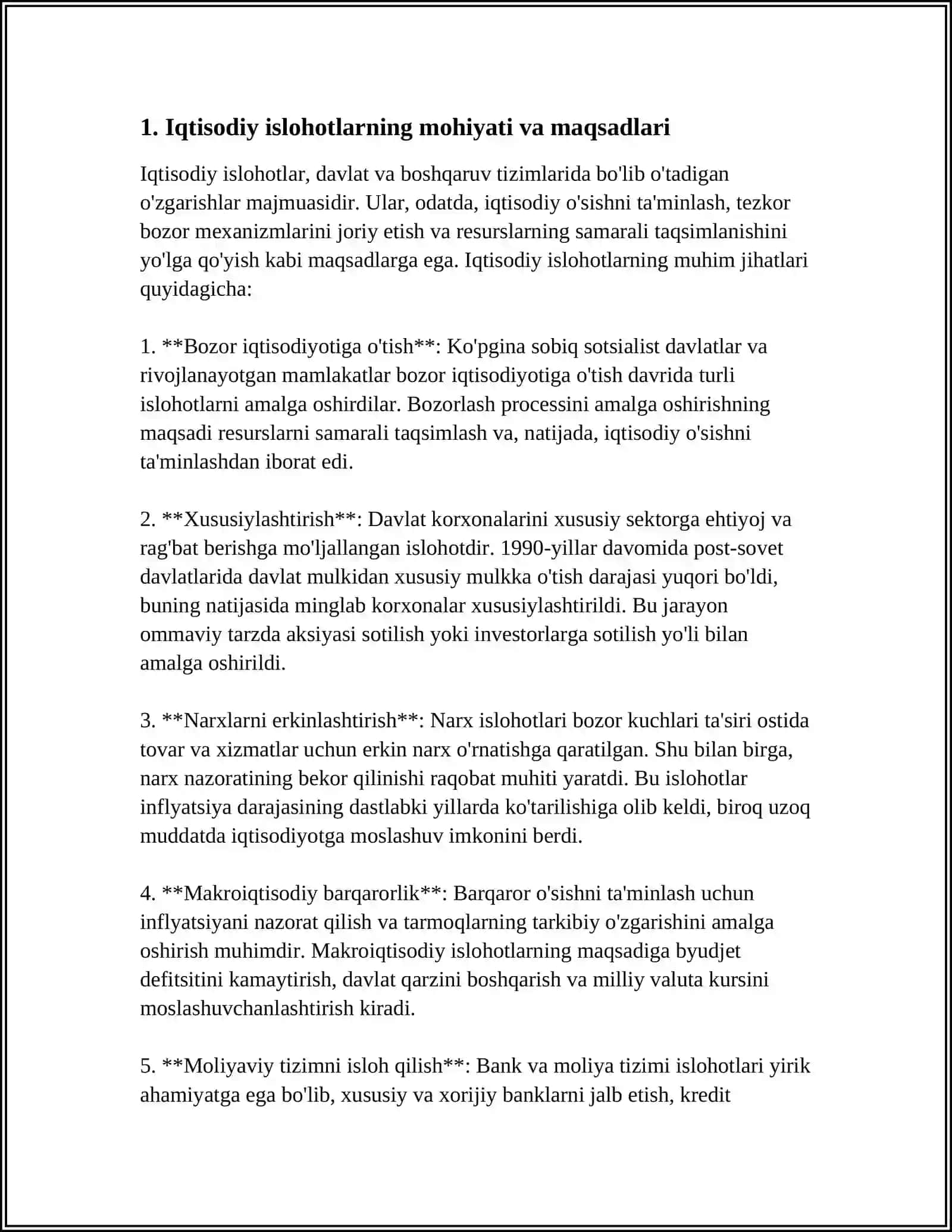 IQTISODIY ISLOHOTLAR, XUSUSIY MULKCHIKNING SHAKILLANISHI. O'ZBEKISTONDA BOZOR MUNOSABATLARINI RIVOJLANISHI 3