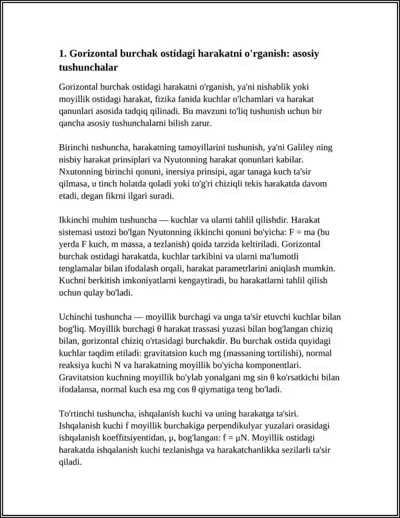 Gorizontal burchak ostidagi harakatni o'rganish 3