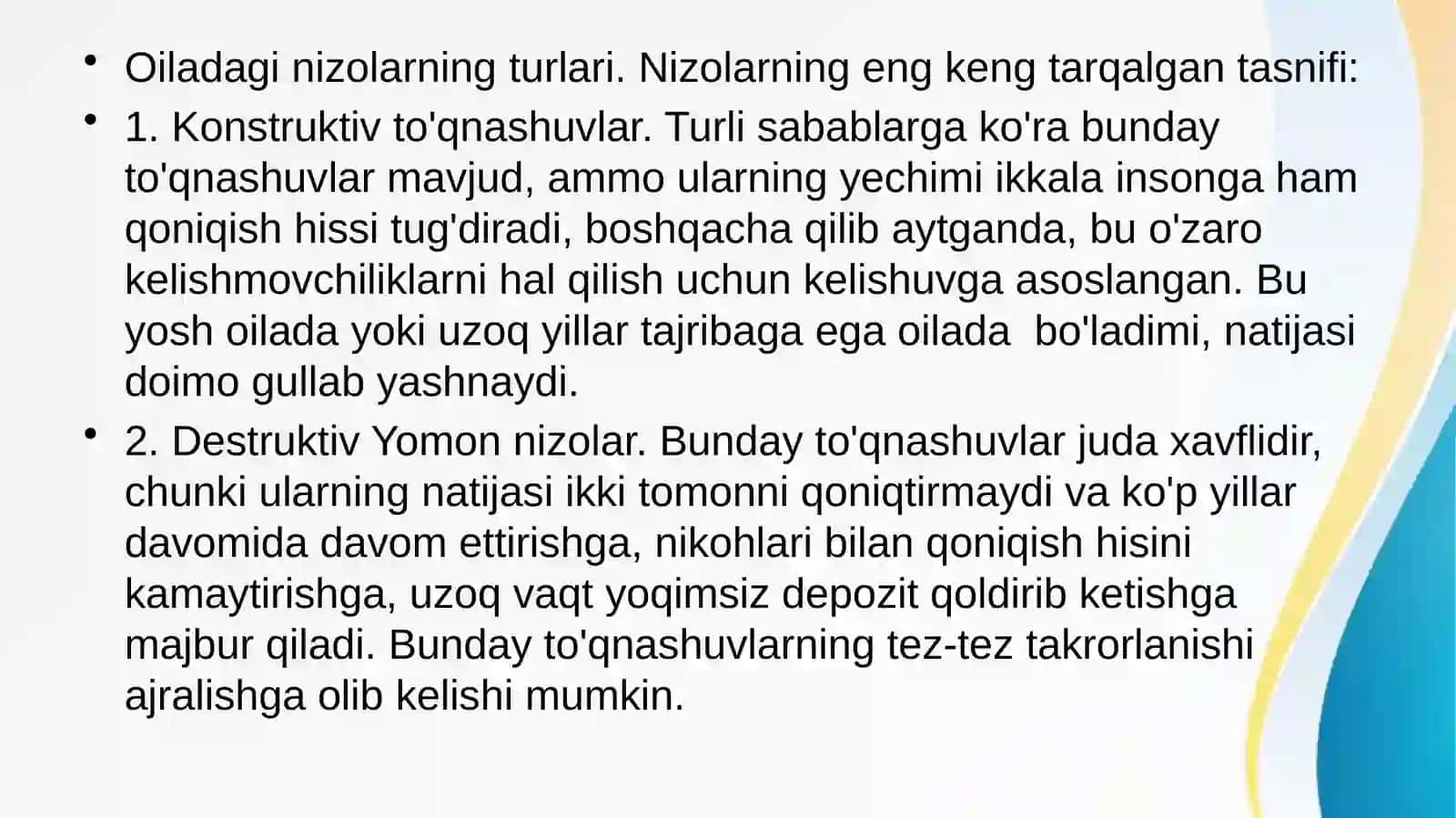 Oilaviy nizolar va ajralishlar,ularning sabablari vabartaraf etish yo’llari 3