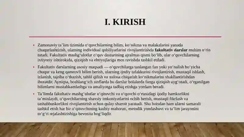FAKULTATIV DARSLARNI TASHKIL ETISH 3