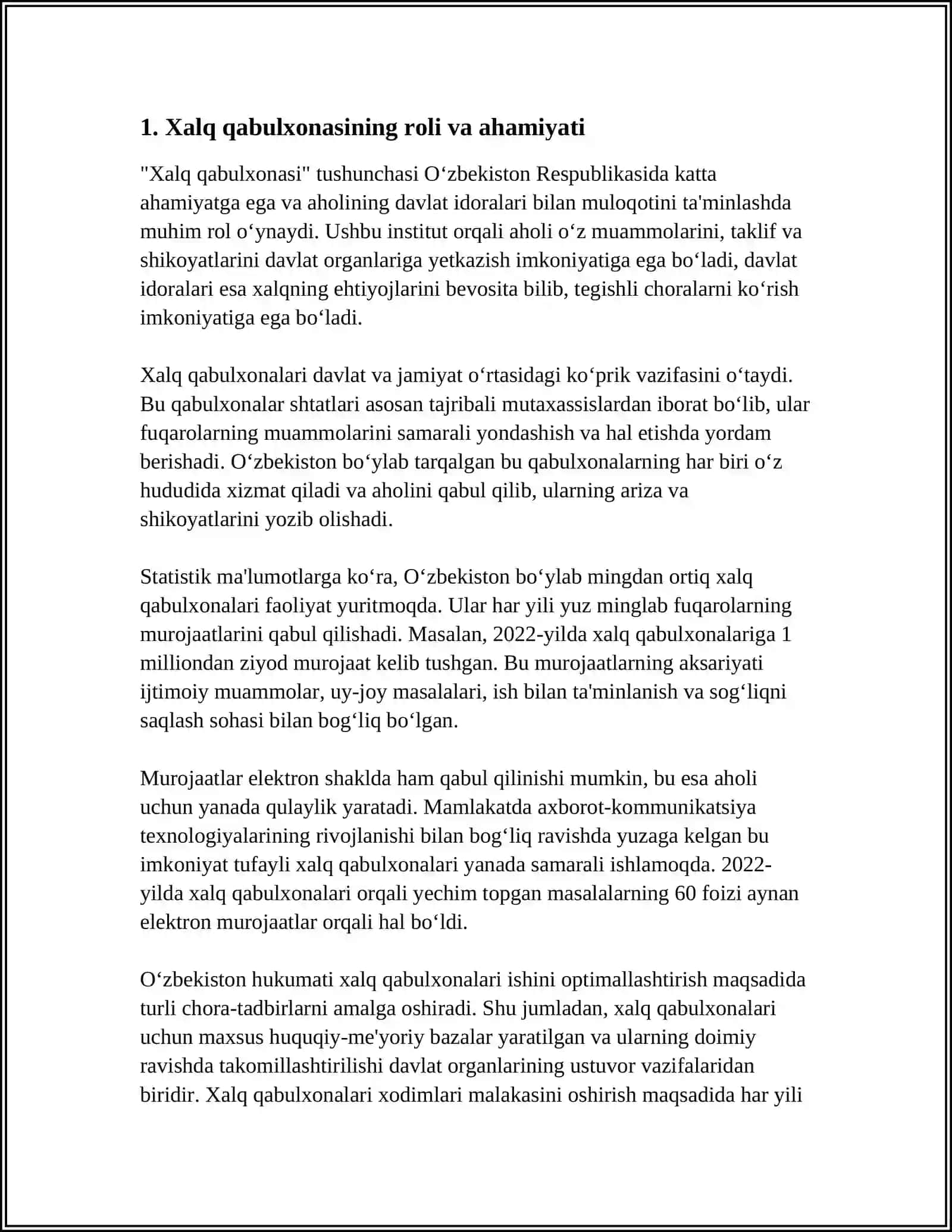 REFERAT Mavzu: XALQ QABULXONALARI IJTIMOIY INSTITUT SIFATIDA 3