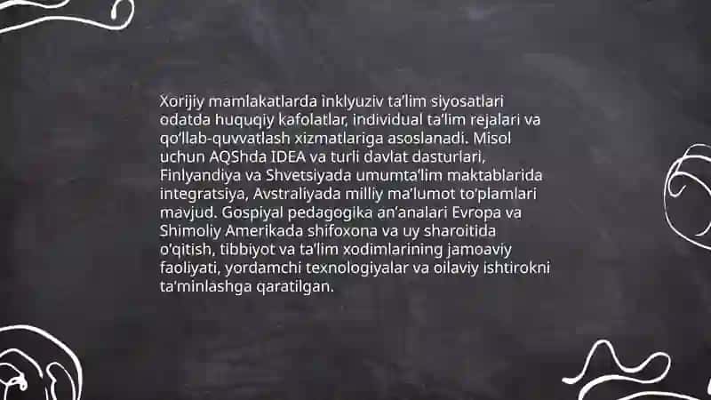 Xorijiy mamlakatlarda inklyuziv taʼlim va gospiyal pedagogika anʼanalari 3