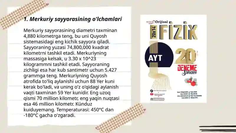 Merkuriy va Venera Sayyoralarining fizik tabiatlari by Ergasheva Sevinch 3