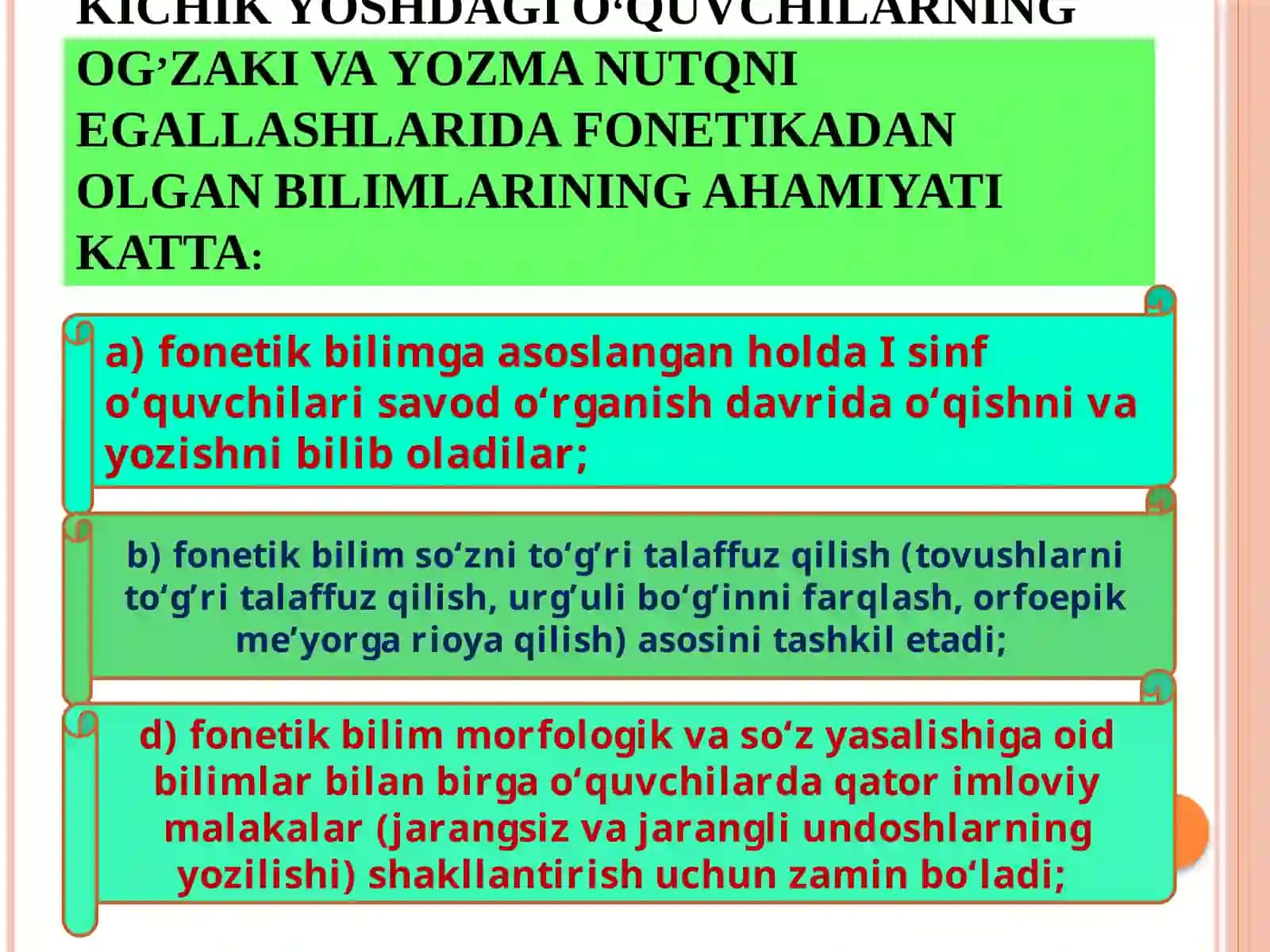 FONETIKA VA GRAFIKA ASOSLARINI OʻRGANISH METODIKASI (2 SOAT) 3