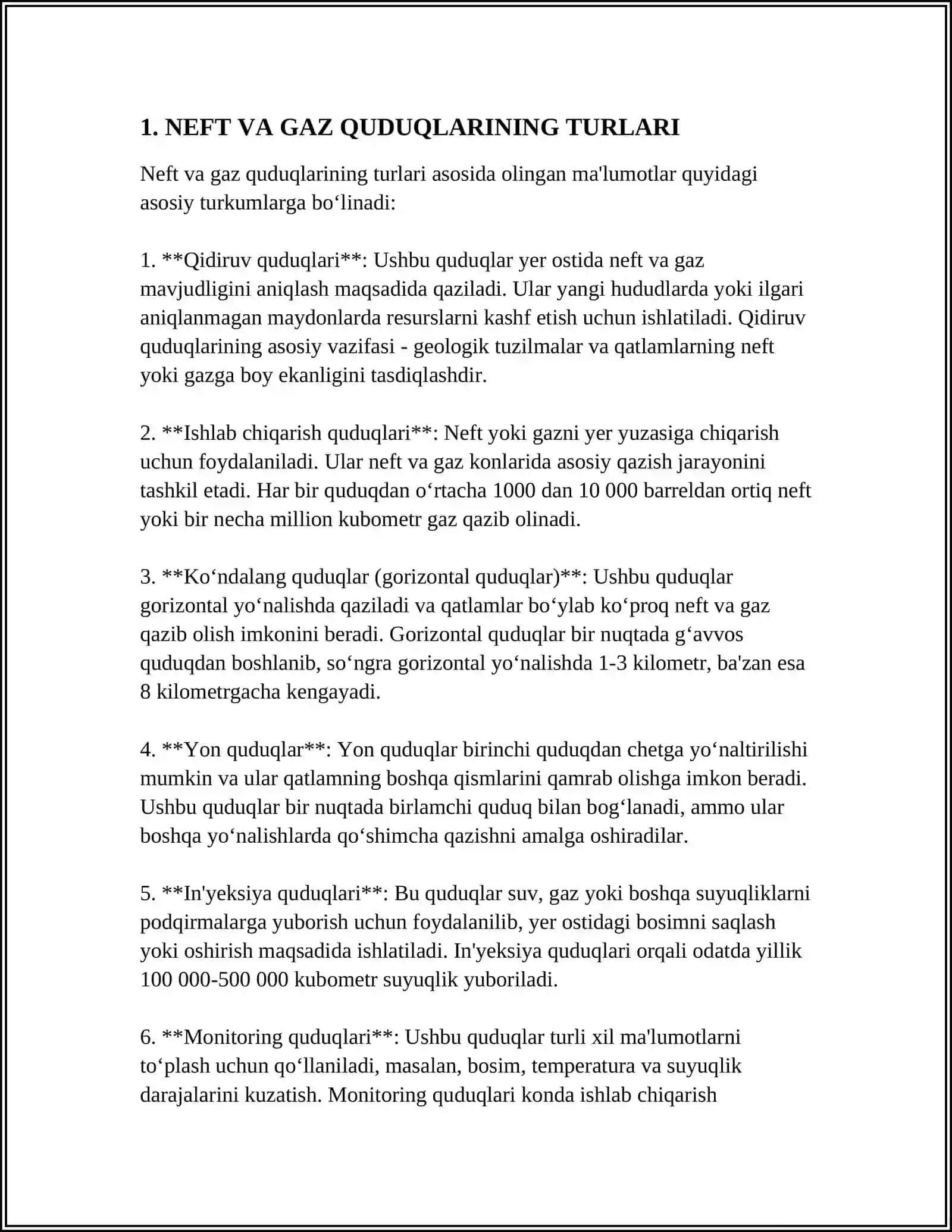 NEFT VA GAZ QUDUQLARI. VERTIKAL VA GORIZONTAL QUDUQLARNING ISHLATISHNING XUSUSIYATLARI 3