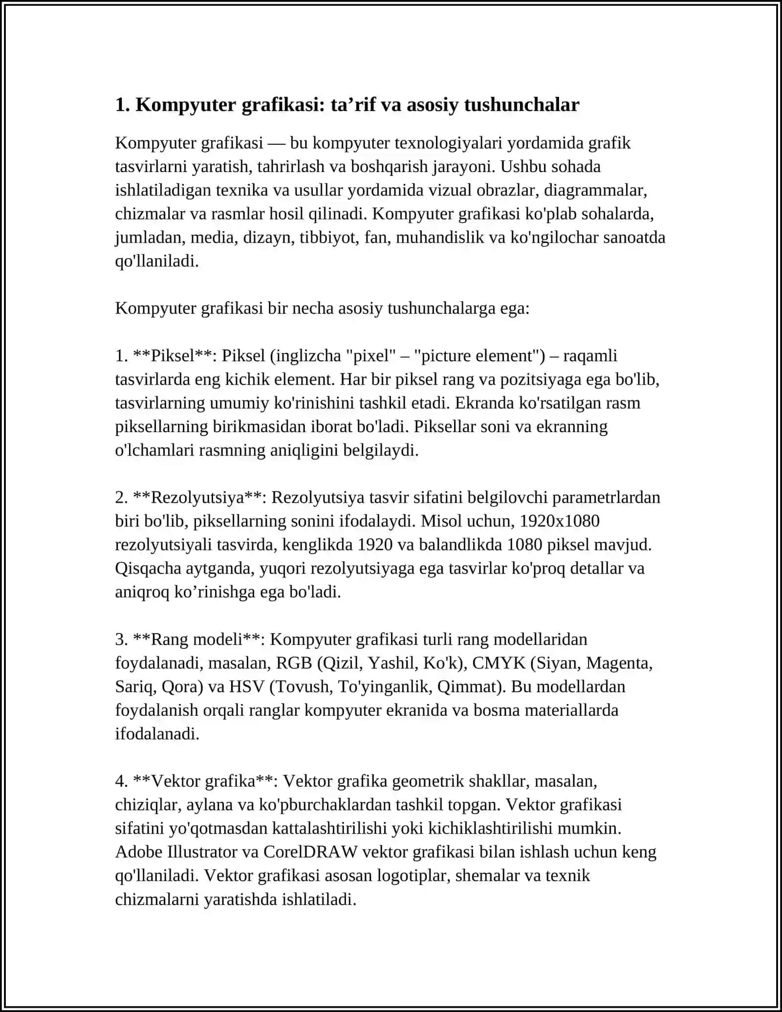 KOMPYUTER GRAFIKASI VA UNING TURLARI 3