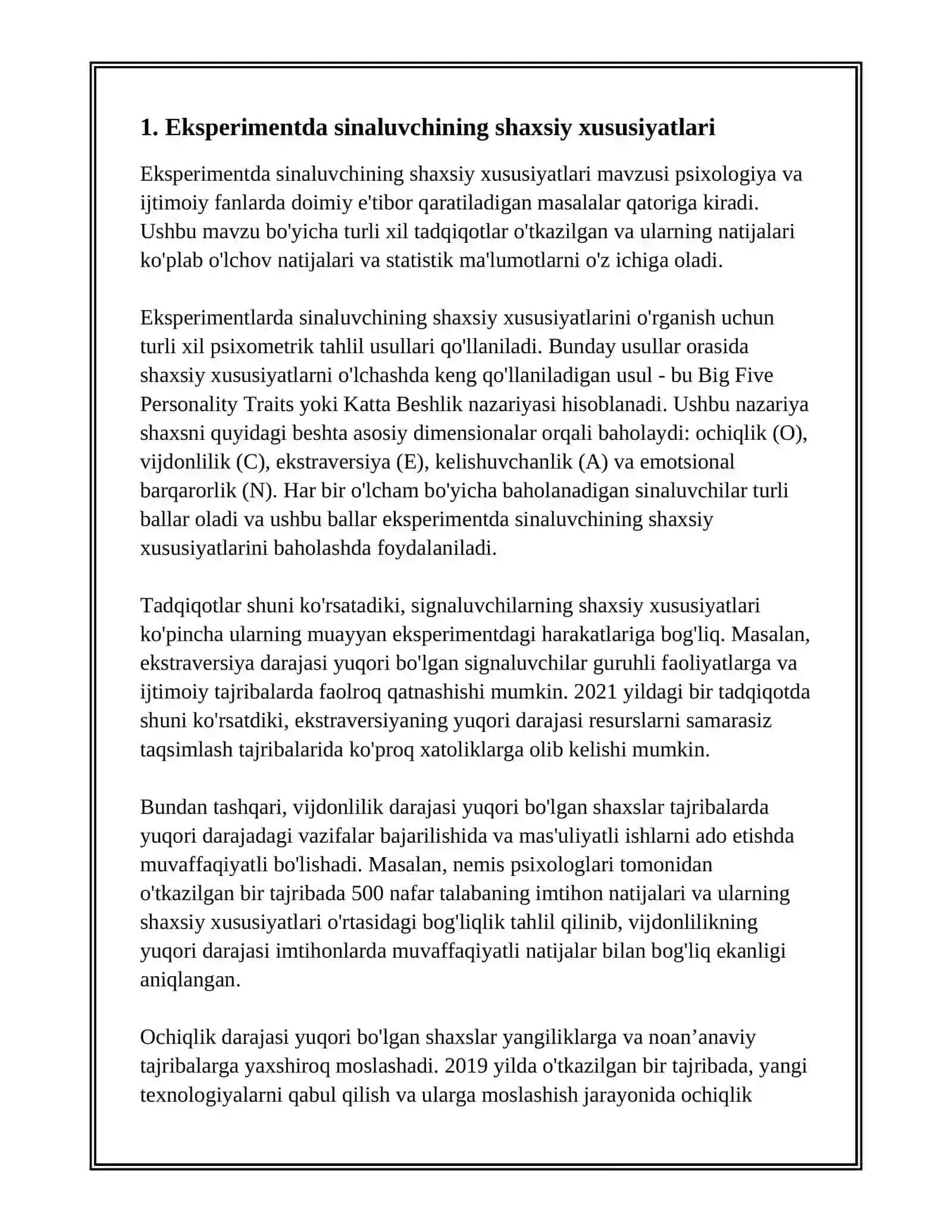EKSPERIMENTDA SINALUVCHI, UNING SHAXSI VA FAOLIYATI, PSIXOLOGIK EKSPERIMENT VAZIYATI 3