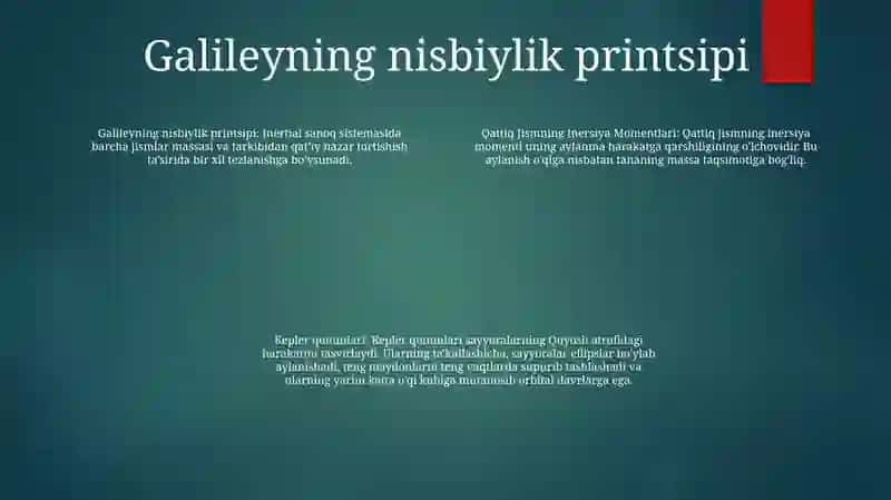 Qattiq Jismning Inersiya Momentlari. Galileyning Nisbiylik Prinsipi 3