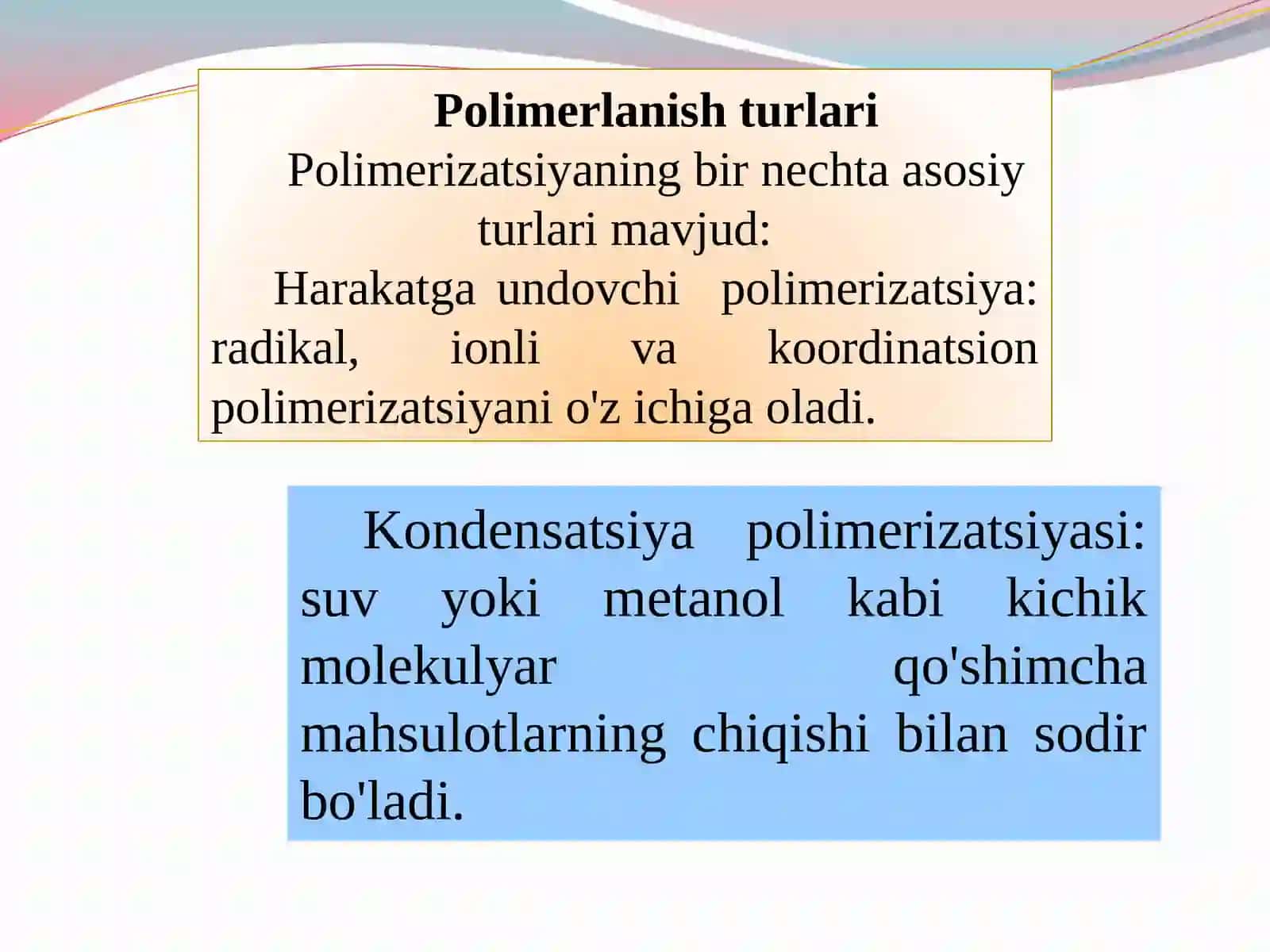 Polimerlanish jarayoniga turli faktorlarni ta'sir o'rganish 3