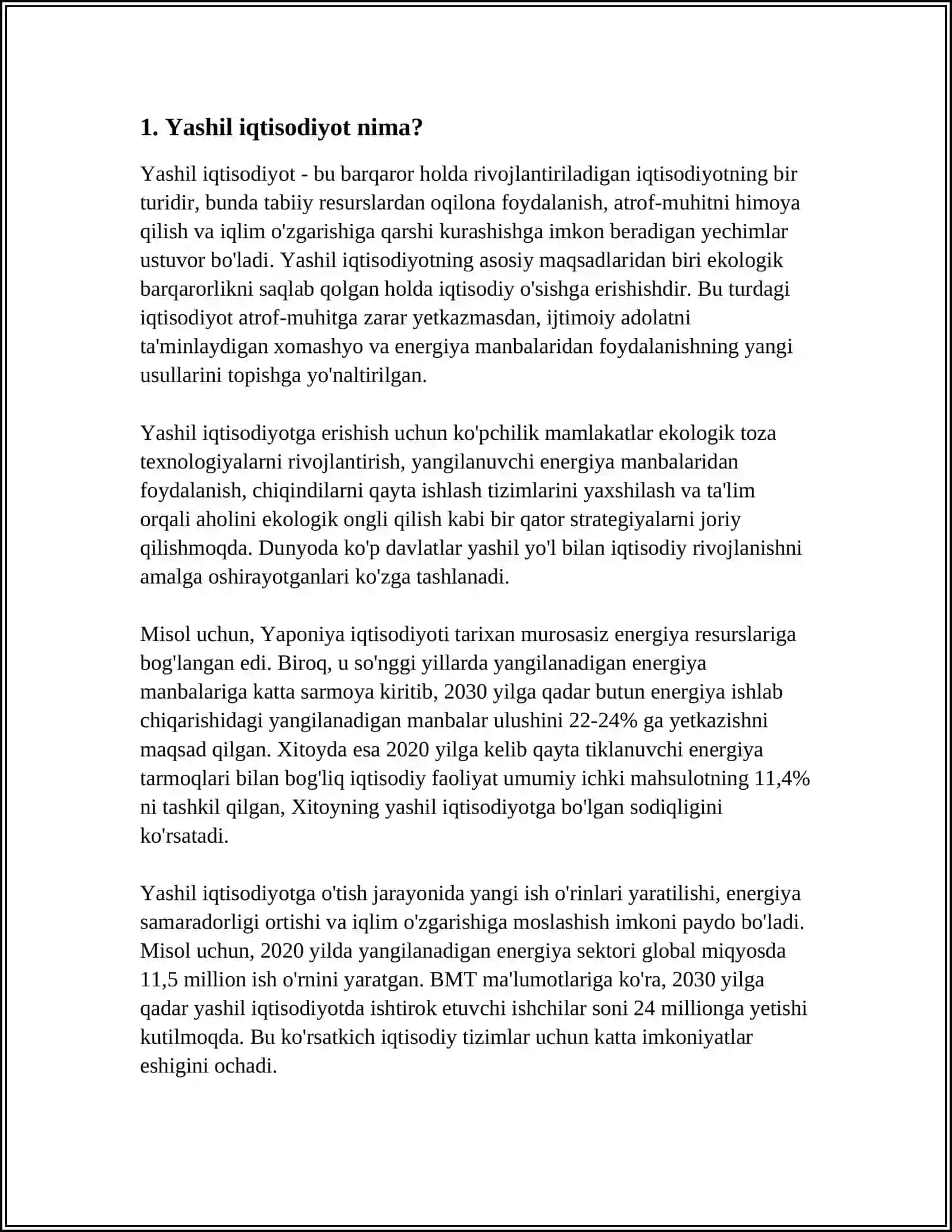 OʼZBEKISTONDA "YASHIL IQTISODIYOT" NI SHAKLLANTIRISH VA RIVOJLANTIRISH BOSQICHLARI 3
