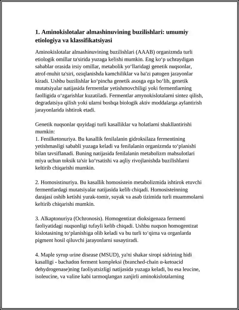 AMINOKISLOTALAR ALMASHINUVINING BUZILISHI - ETIO-PATOGENEZI MORFOLOGIYASI 3