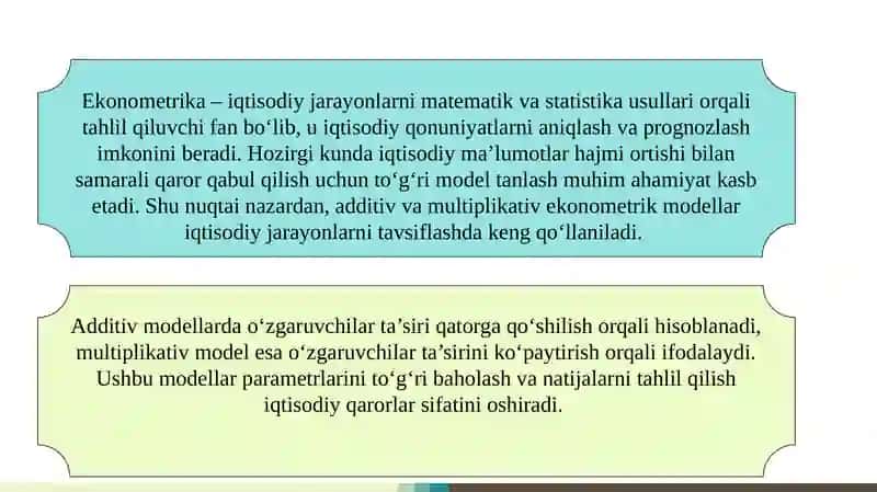 Additiv va multiplikativ ekonometrika modellarni tuzish 3