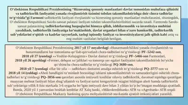 Tadbirkorlikning davlat tomonidan qo‘llab quvvatlanishi va boshqarilishi 3