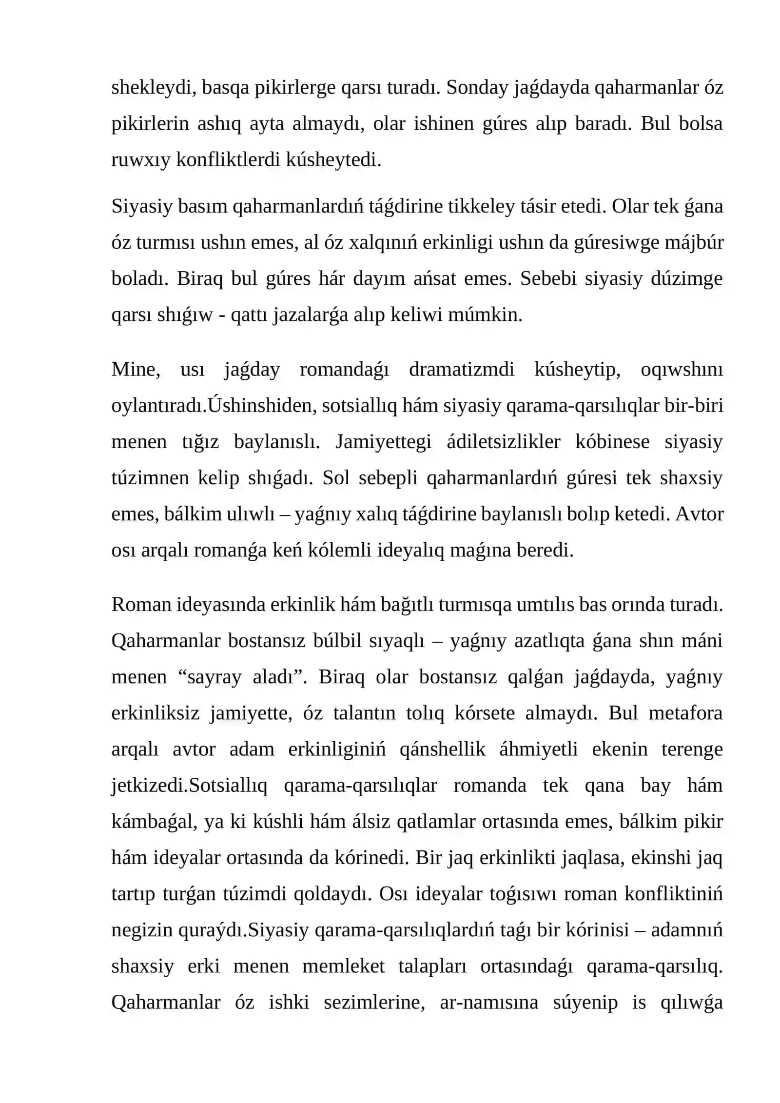 Romandaǵı konfliktlerdiń tiykarları hám túrleri 3