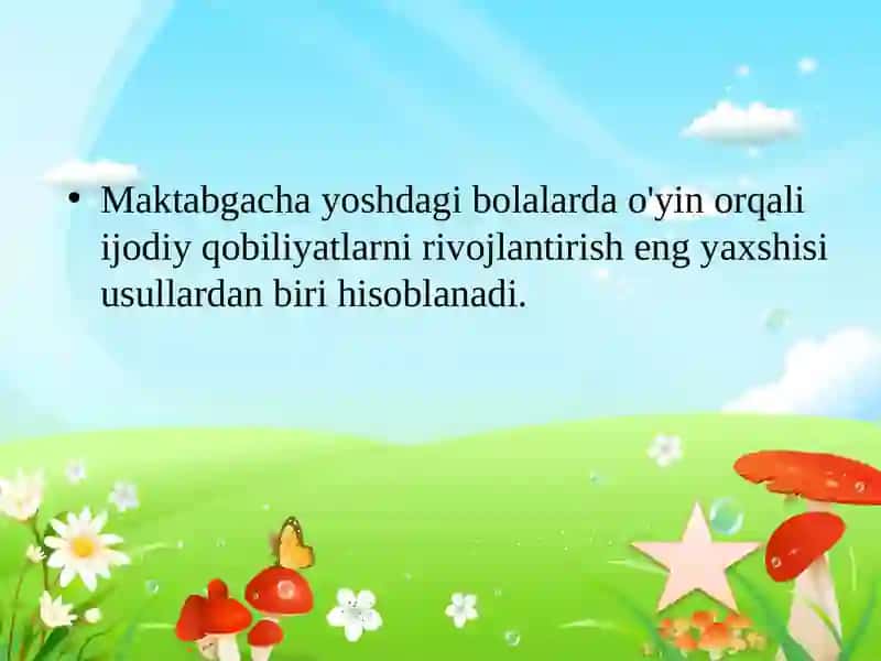 Maktabgacha yoshdagi bolalarni tasviriy qobiliyatlarini, ijodkorligini rivojlanlik. 3