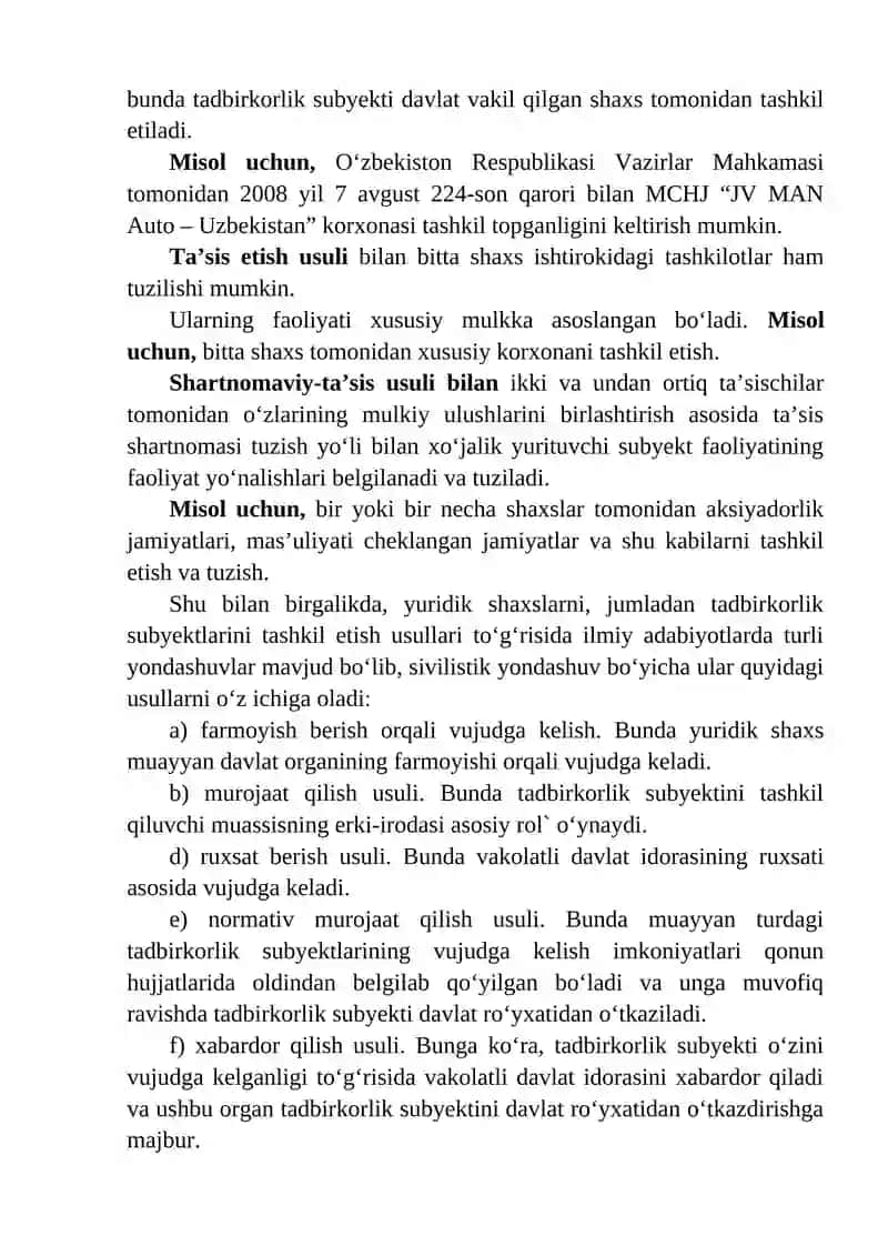 Tadbirkorlik faoliyatining tashkil qilinishi 3