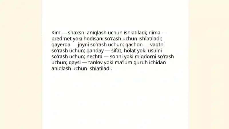 Suroq belgilash gumon bulishsizlik olmoshlari 3
