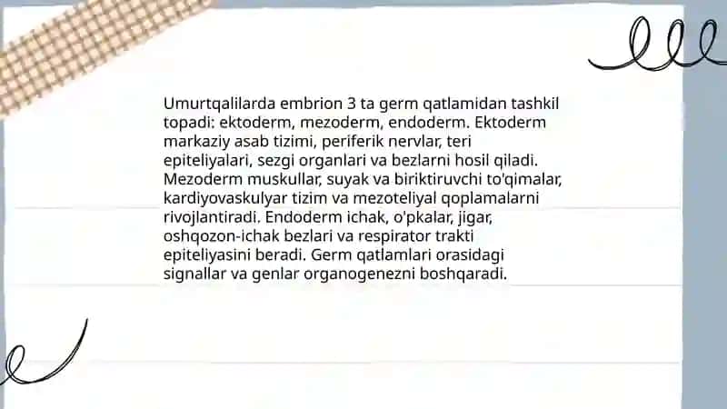Umurtqalilarda a'zolar va a'zolar tizimi ontofilogenezi 3