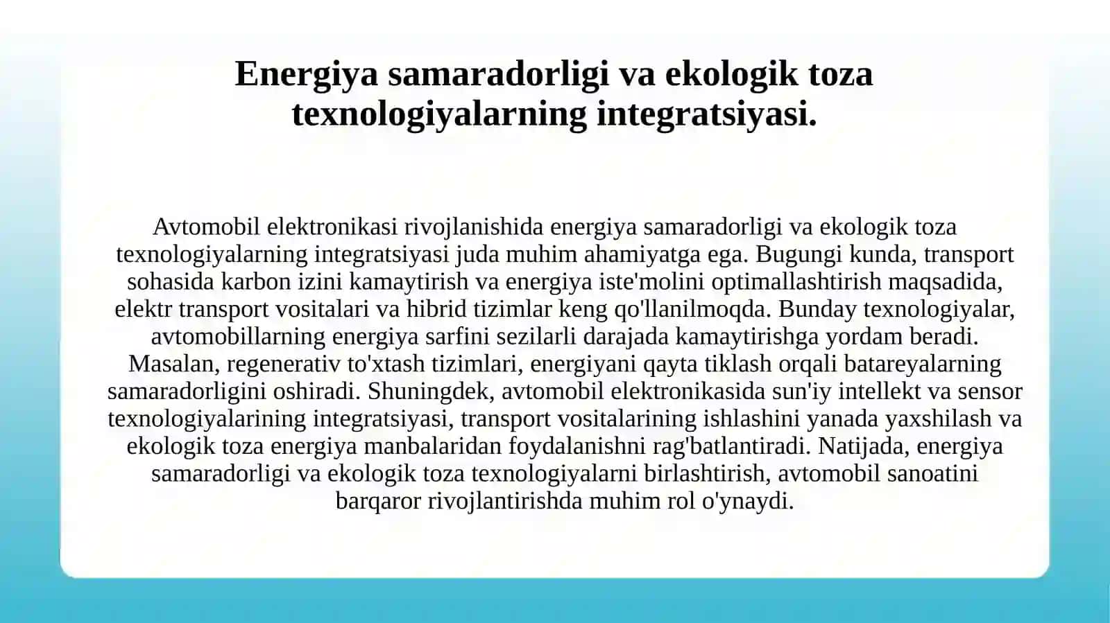 Avtomobil elektronikasi rivojlanish istiqbollari. 3
