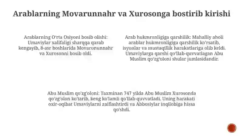 Movarounnahr Va Xurosonda Arablar Bosqiniga Qarshi Xalq Ozodlik Harakatlari.Abu Muslim QoʻZgʻOloni 3