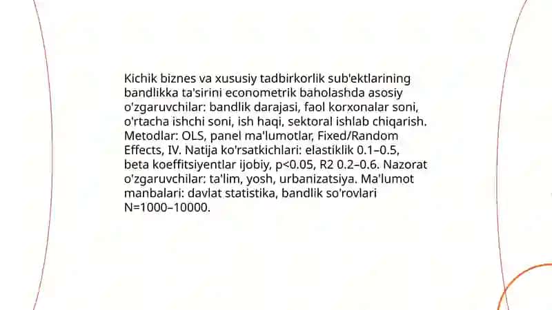 Aholi bandligi va daromadlarini oshirishda kichik biznes va xususiy tadbirkorlik sub'ektlari ko'rsatkichlarini ekonometrik tahlil qilish 3