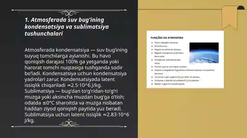 Atmosferada suv bugʻining kondensatdiya va sublematsiya shartlari 3