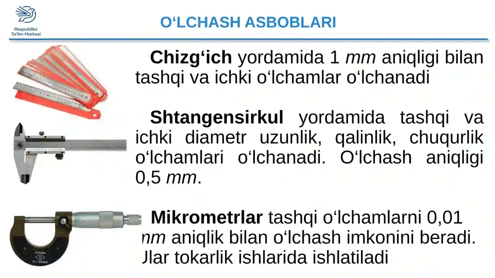 6-sinf Texnologiya O'lchash, rejalash va dastlabki ishlov berish asboblarini ishga tayyorlash 3