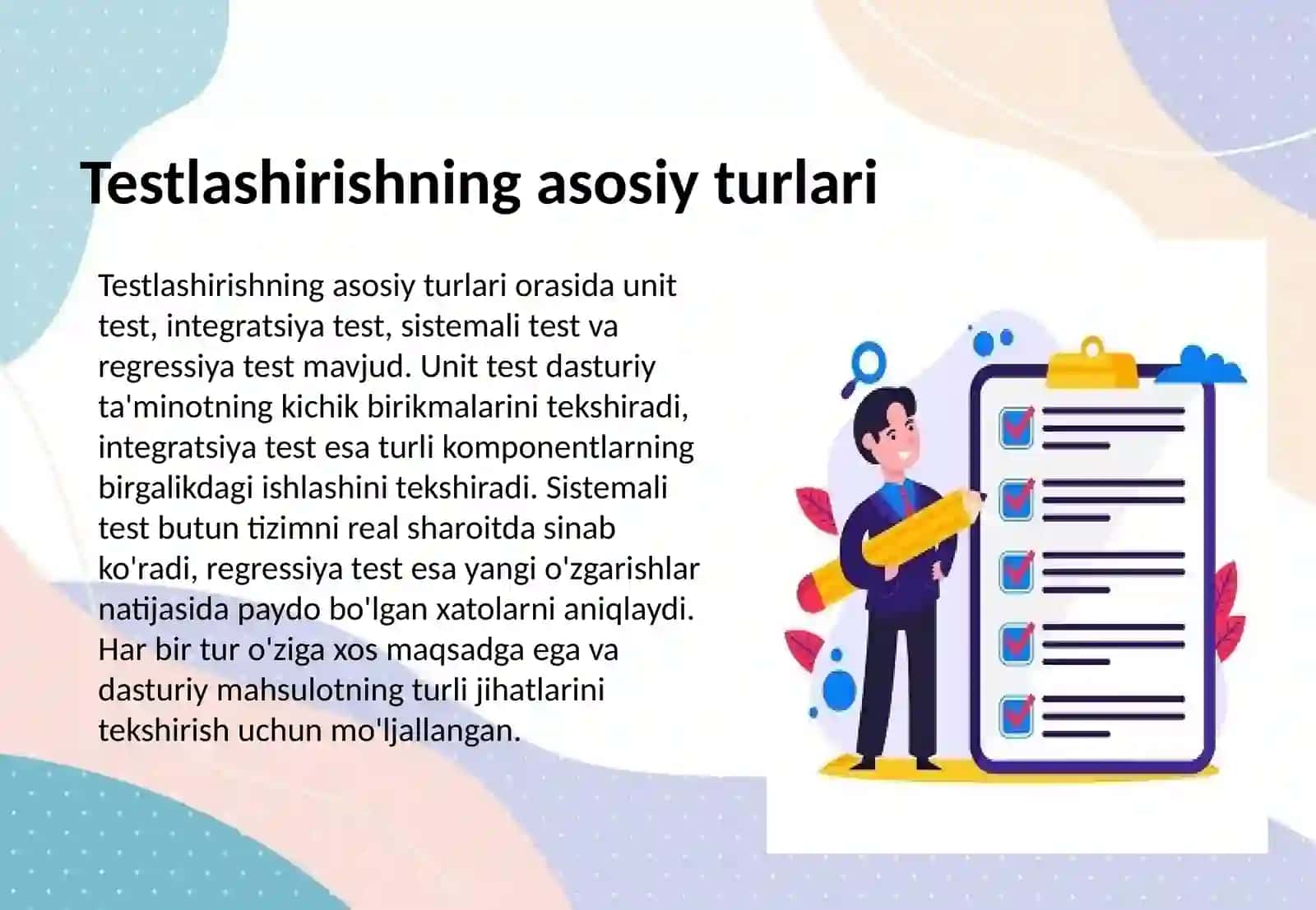 Testlashirish: turlari, metodi va unga qo’yiladigan asosiy talablar 3