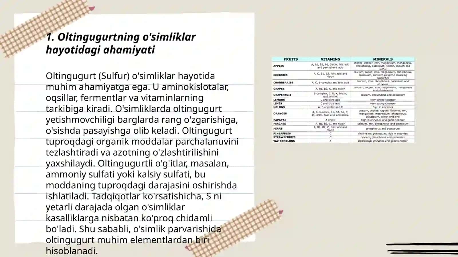 Oltingugurtning roli o'simliklar hayotida 3