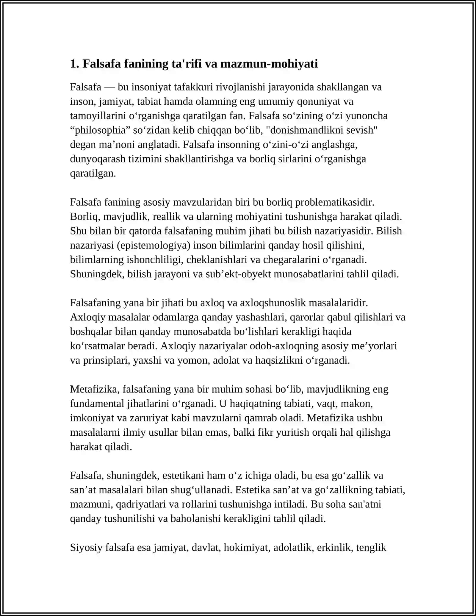 FALSAFA FANINING MAZMUN-MOHIYATI VA JAMIYATDAGI O‘RNI 3