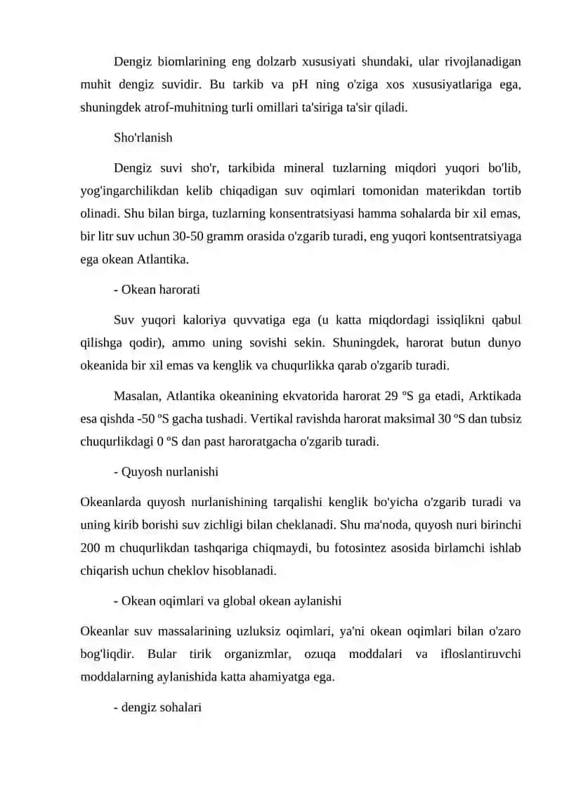 Dengiz va okeanlarning bionomik mintaqalar, quruqlikda o`simlik va hayvonlarni yashash sharoitlari 3