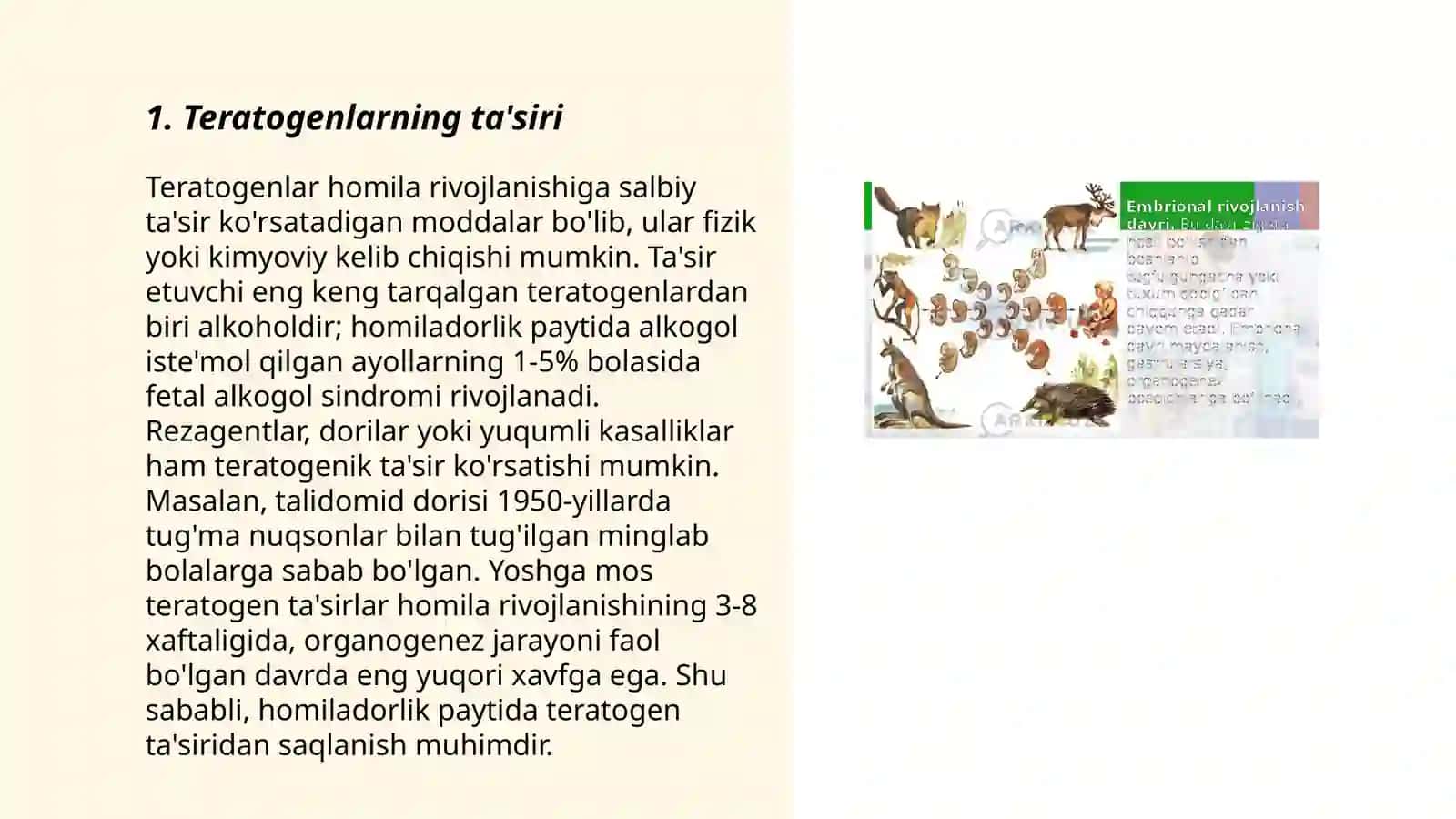 Teratogen omillar Postembrional umumiy qonuniyatlari 3