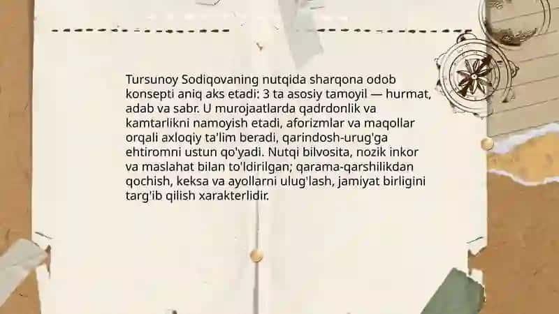 Tursunoy Sodiqovaning nutqida sharqona odob masalalarining aks etishi 3