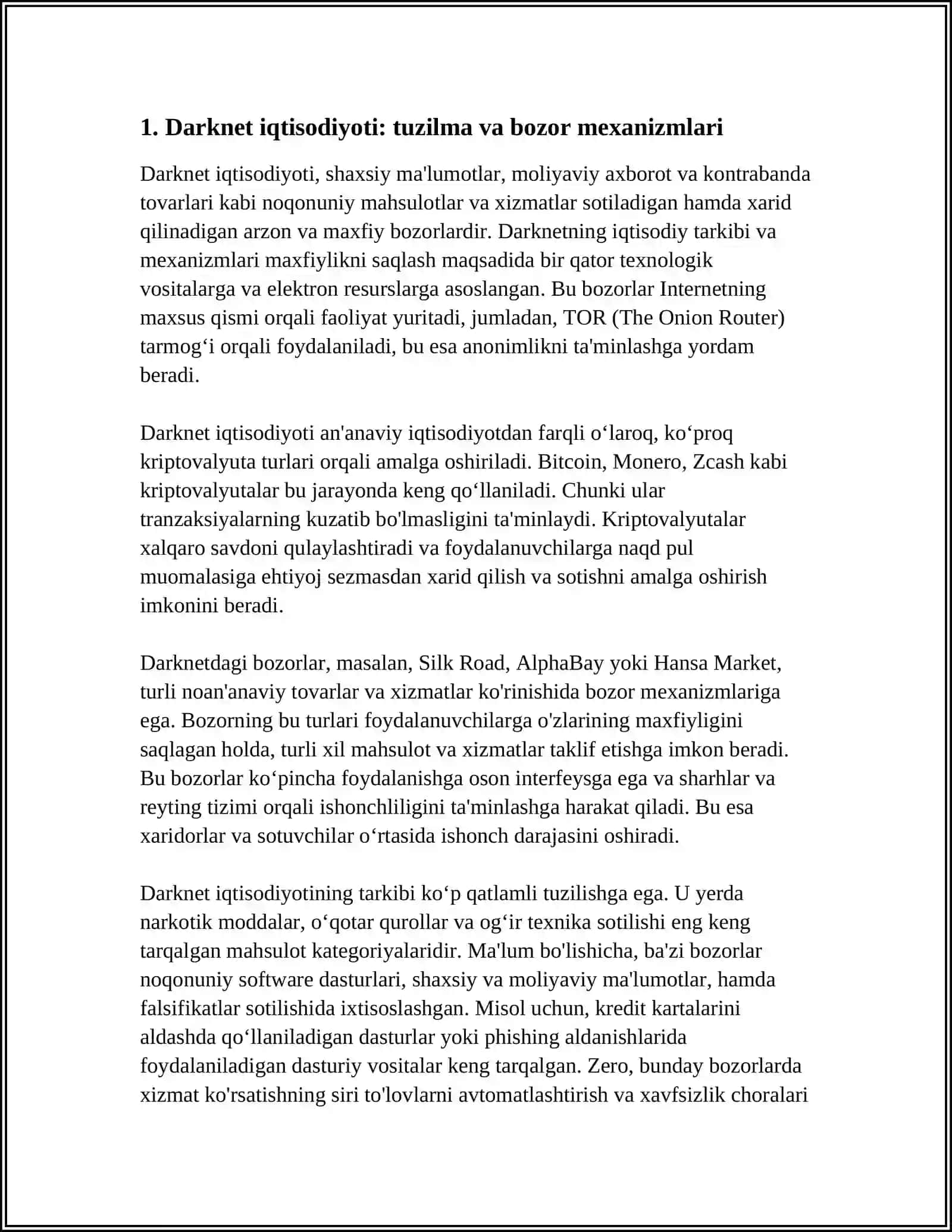 DARKNET IQTISODIYOTI VA KIBERJINOYATCHILIK REFERAT 3