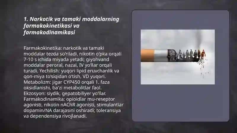 Narkotik va tamaki maxsulotlarining organizmga tasiri. Patofiziologiyasi 3