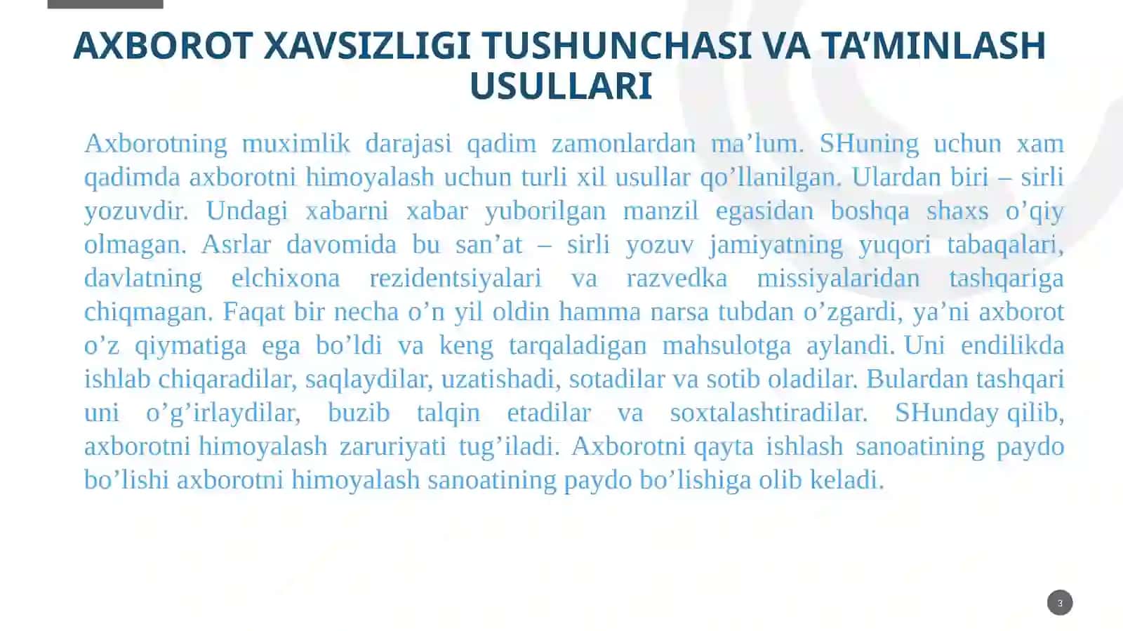 Axborot xafsizligini ta’minlash usullari 3