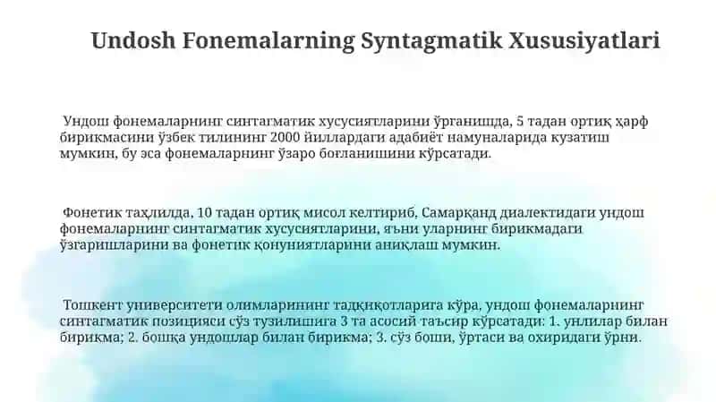 Undosh fonemalarning paradigmatik tavsifi va sintagmatik tavsifi 3