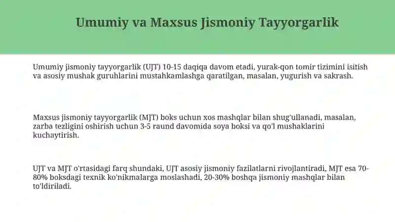 Umumiy va maxsus jismoniy tayyorgarlik mashgalari Boks texnikasini umumiy tushuntirish 3