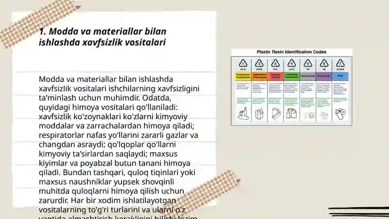 Modda va materiallar bilan ishlashda xavfsizlik vositalari 3