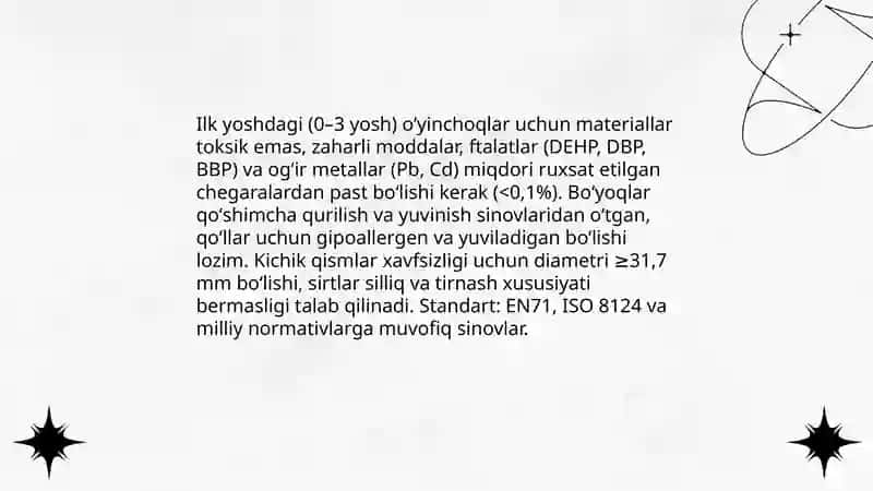 Ilk yoshdagi bolalar oʻyinchogʻiga qoʻyilgan talablar 3